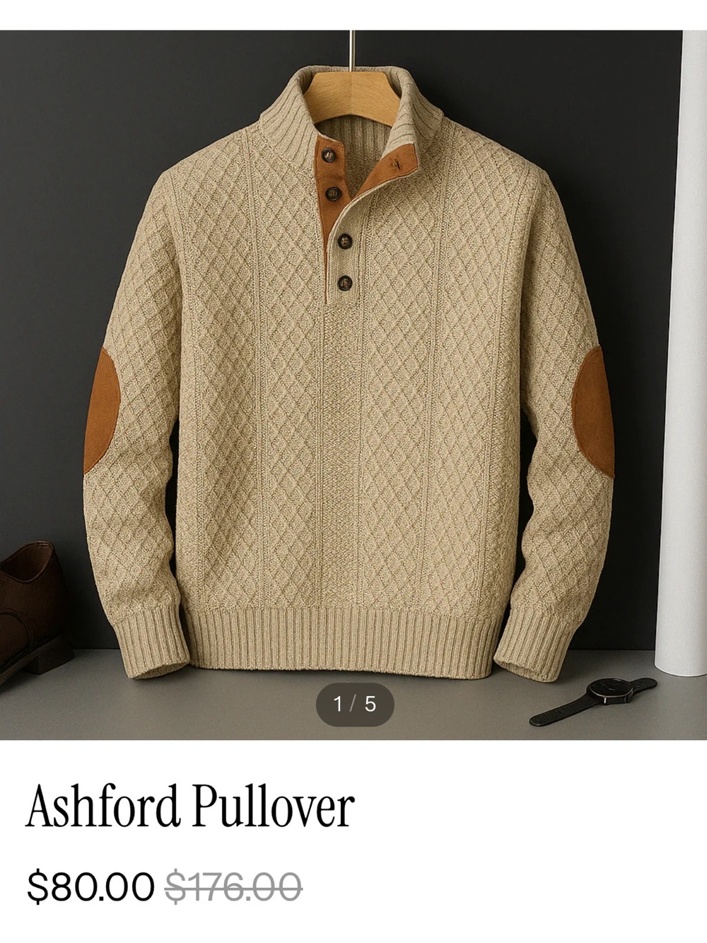 Ashford Cable-Knit Sweater with Suede Elbow Patches